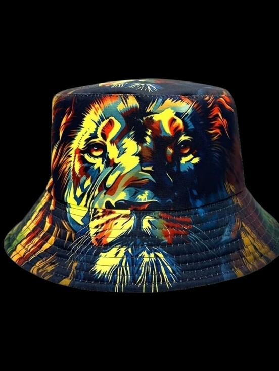 Fashion Hats Accessories - Lion Face Print Reversible Bucket Hat Unisex 22"/23"